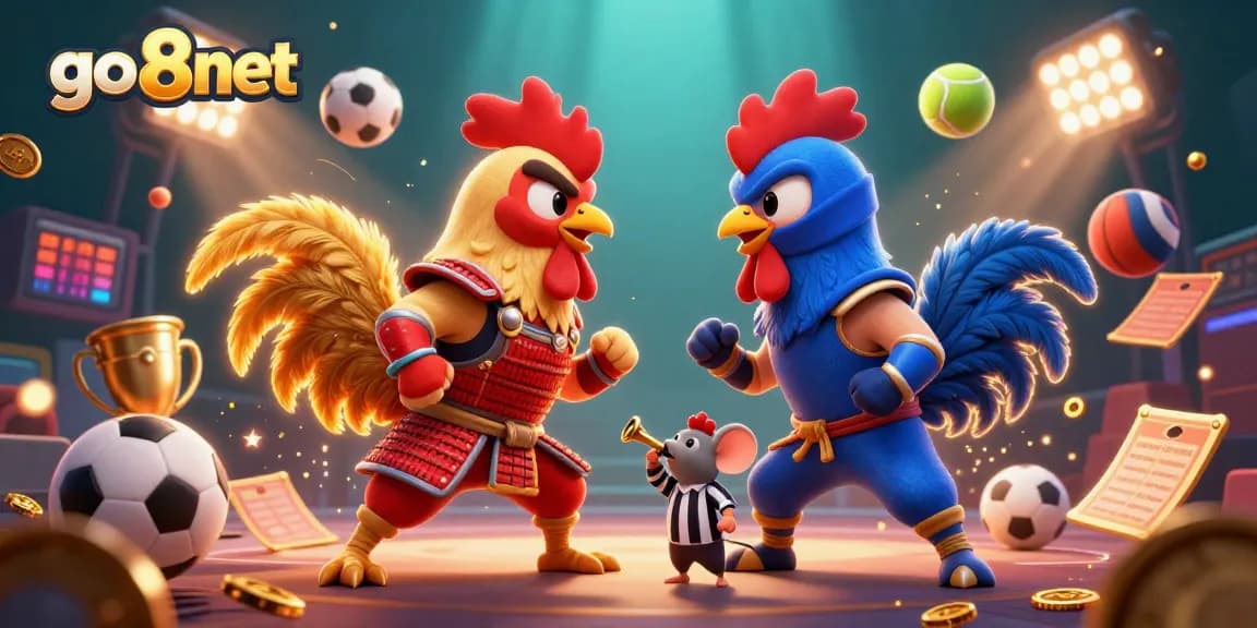 Engage in thrilling action at go8net with dynamic rooster battles amidst vivid casino excitement.