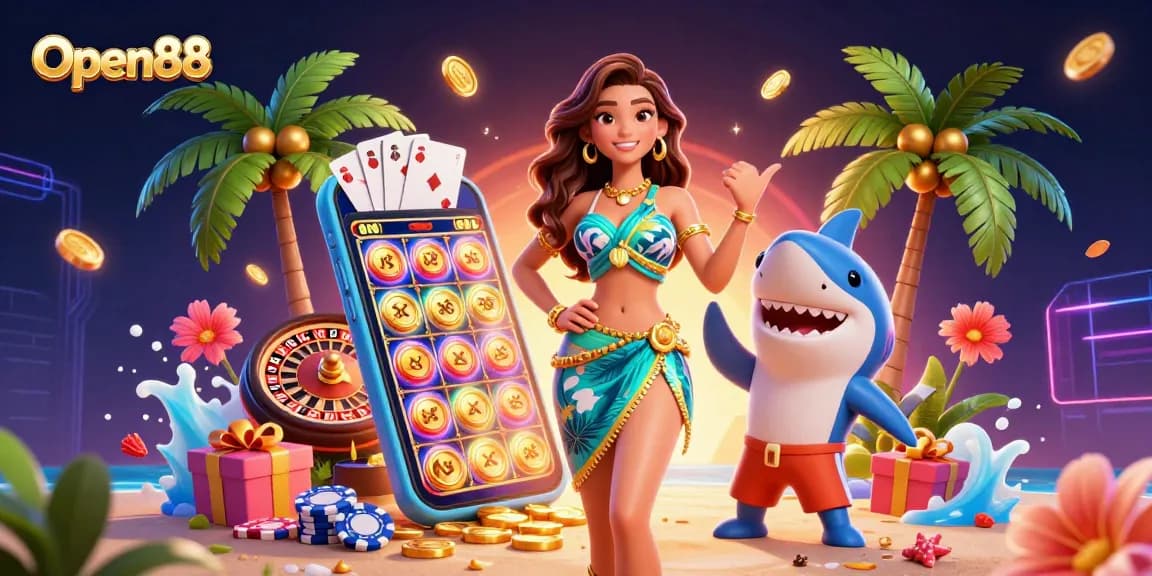 Experience immersive gaming with Open88 through vibrant 3D casino visuals featuring dynamic slot action.