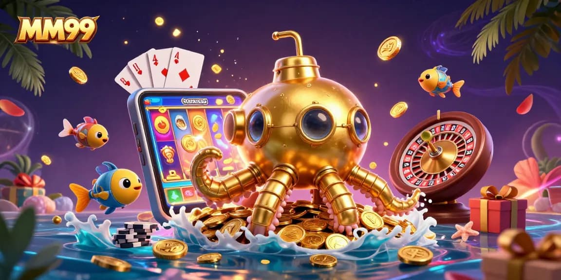 Experience thrilling gameplay with MM99's vibrant casino adventure featuring a golden kraken submarine.