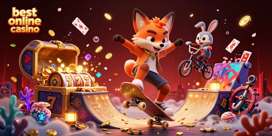 Experience the thrill at the best online casino with a vibrant scene of cartoon characters and casino games