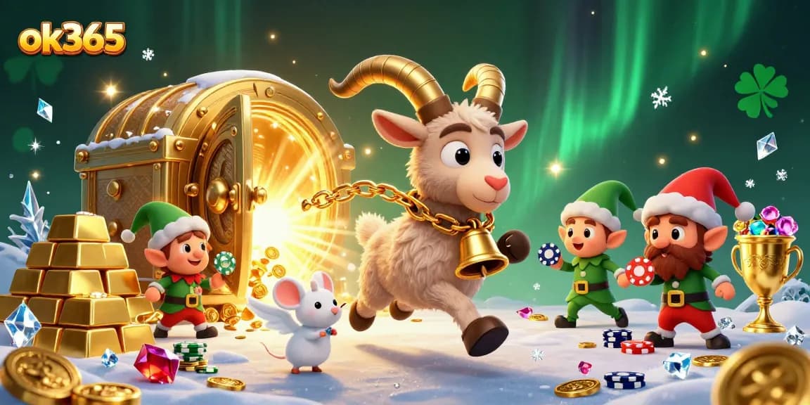 Experience thrilling gameplay at ok365's vibrant casino, with festive characters and dazzling treasures.