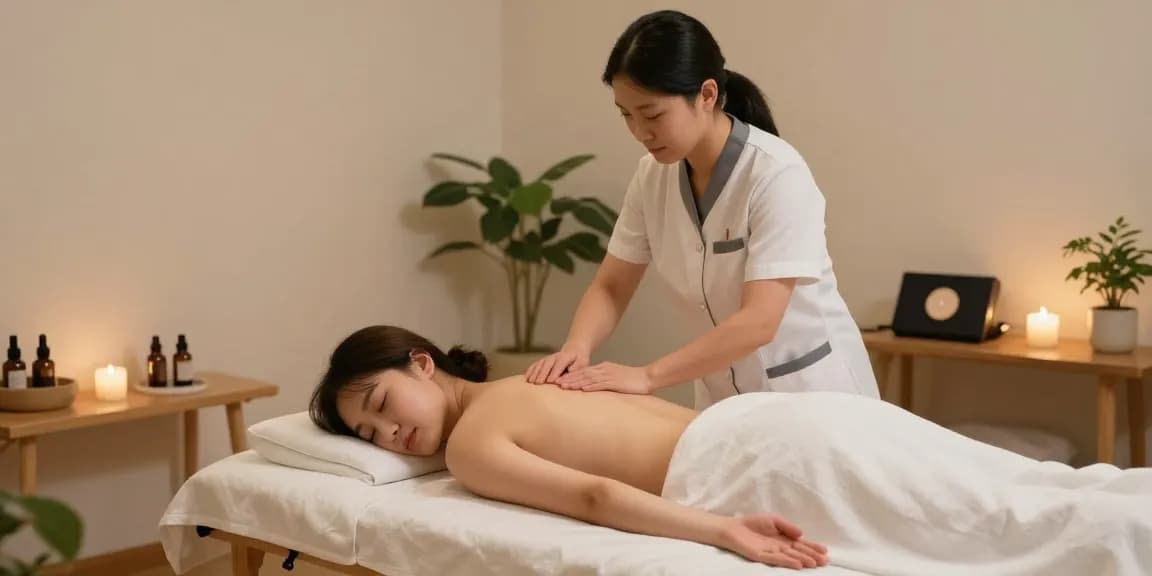 인천출장마사지 session in a tranquil home setting with a professional therapist.