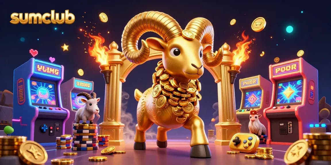 Immerse in sumclub's excitement with a golden ram charging through a casino game scene.