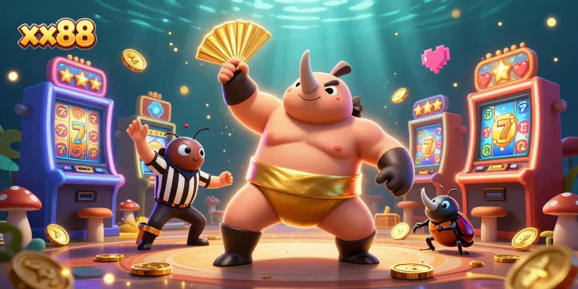 Experience thrilling gameplay at xx88 with sumo beetles and vibrant slot machines.