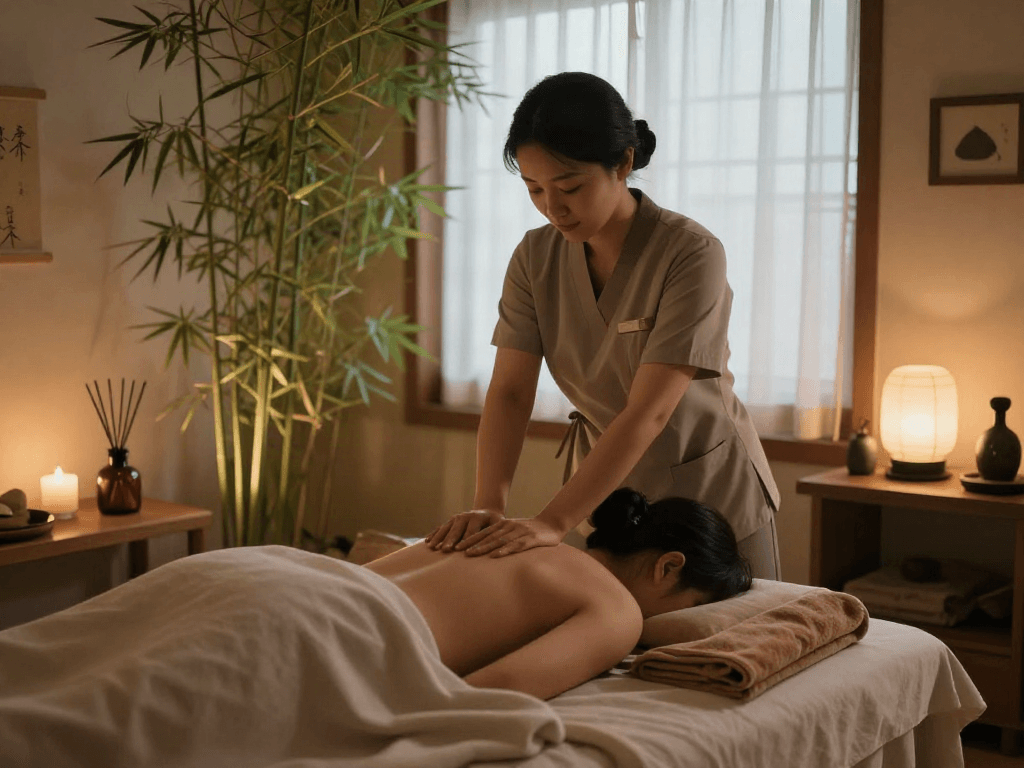 Relaxing 서울출장마사지 session demonstrating traditional Korean massage therapy in a tranquil spa setting