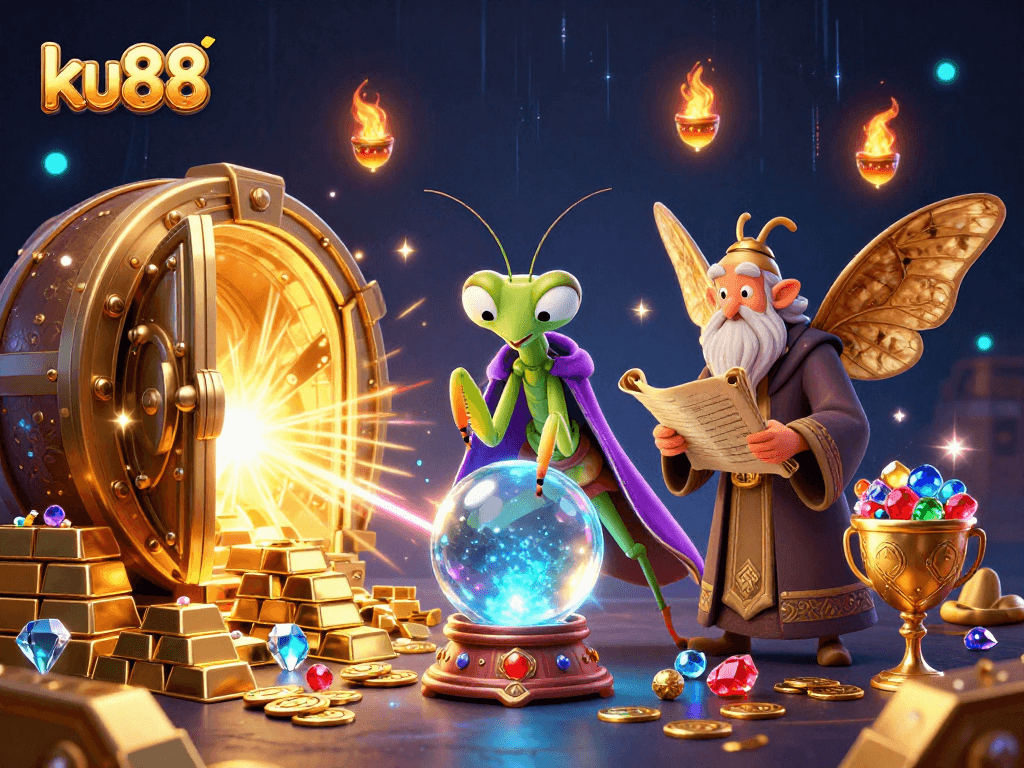 ku88 showcases a magical scene of fortune-telling with treasures flowing, enhancing your winning experience.
