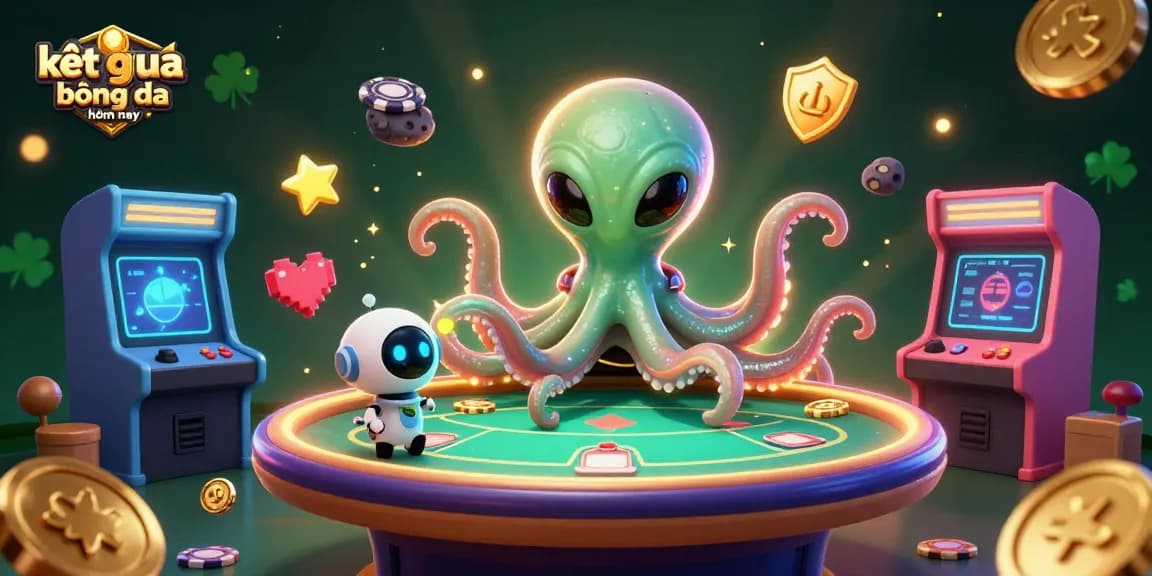 Engage with the exciting world of kết quả bóng đá hôm nay through a vibrant 3D illustration featuring alien characters and gambling elements.