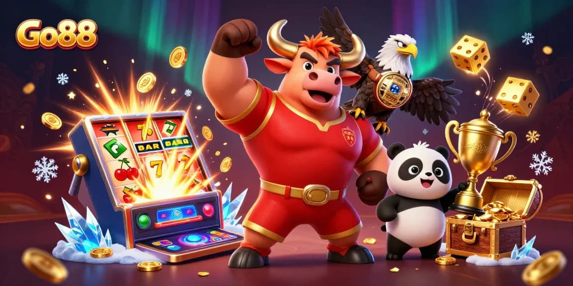 Win big at Go88 with a vibrant casino scene featuring dynamic characters and exciting game elements.
