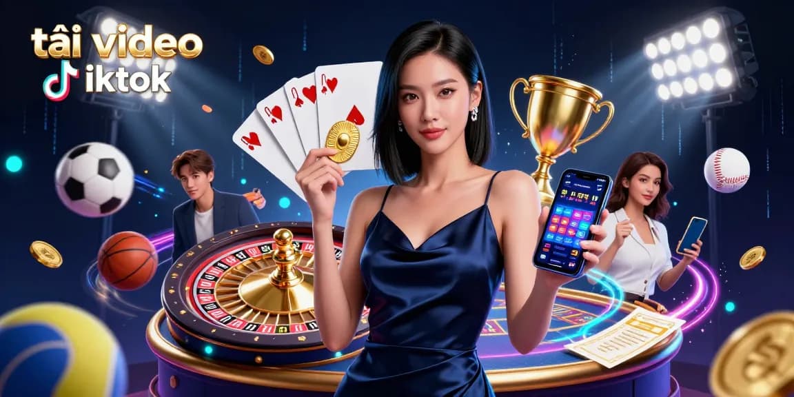 Experience tải video tiktok seamlessly while admiring a glamorous woman showcasing a casino app.