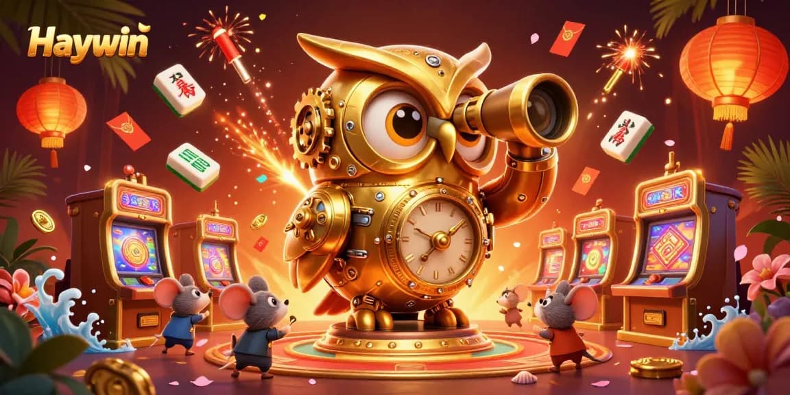 Experience thrilling games at Haywin, illustrated with a golden owl and dynamic casino scene!