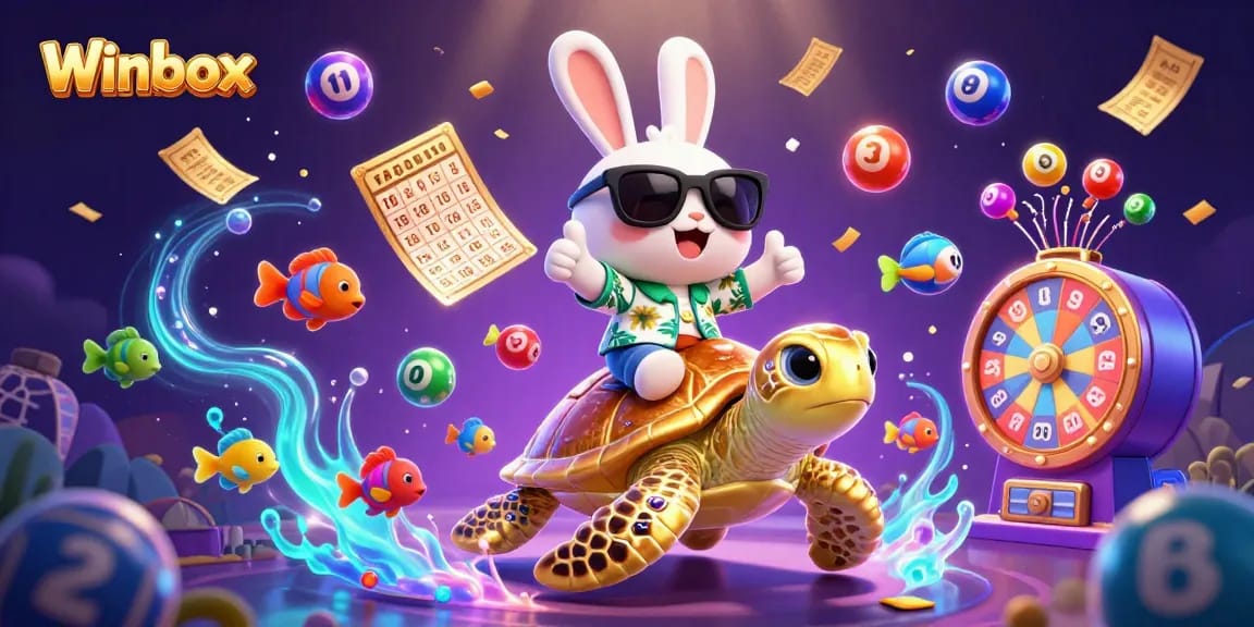 Winbox offers exciting lottery games and promotions in a vibrant animated ocean scene.