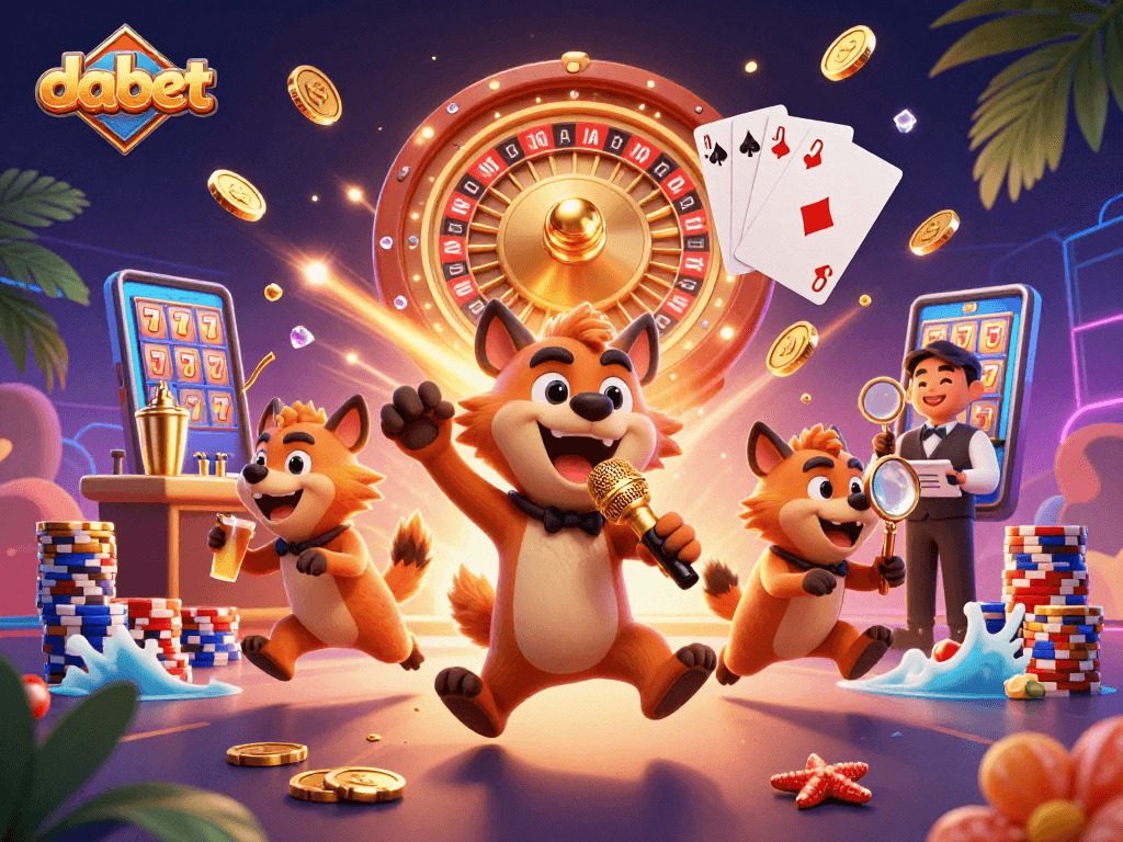 dabet brings excitement with hyenas in a lively casino club and golden winning symbols.
