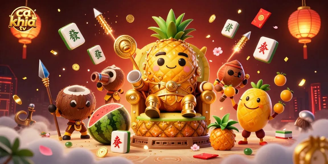 Engage with ca khia tv's vibrant 3D casino scene featuring the pineapple king and dynamic gaming elements.