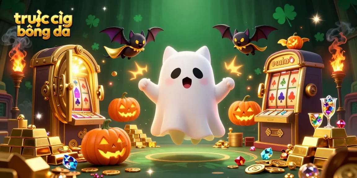 Experience trực tiếp bóng đá excitement with thrilling ghost cat and bat characters in vibrant casino