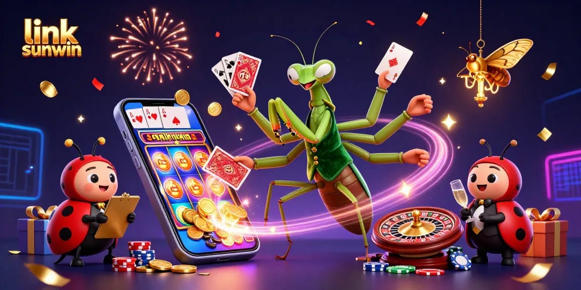 Experience excitement and joy with link sunwin in this vibrant casino-themed illustration, featuring engaging characters.