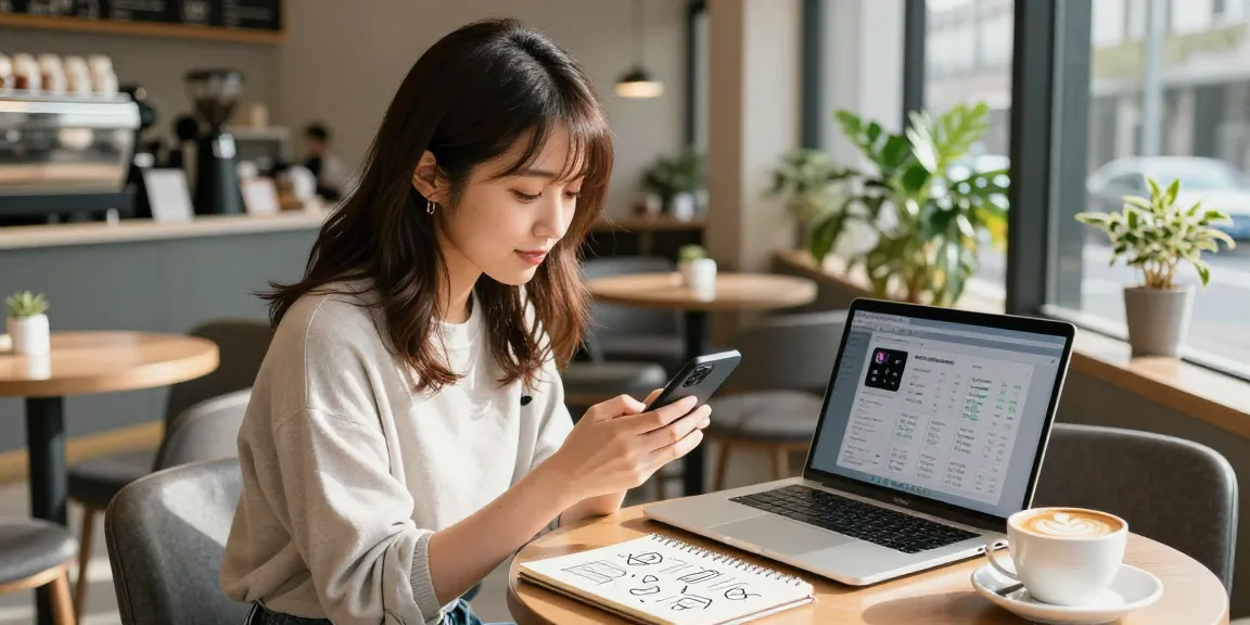 Instagram フォロワー 購入 最安値をチェックするスタイリッシュな若い女性のカフェシーン