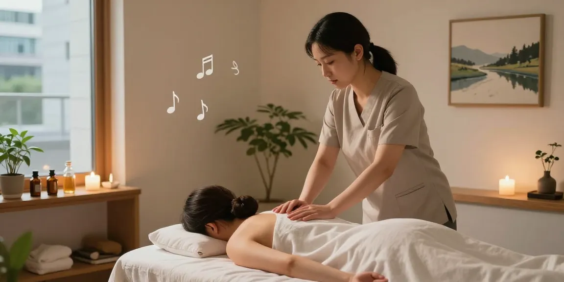 서울출장안마 중인 마사지 치료사와 편안한 스파 환경을 보여주는 이미지