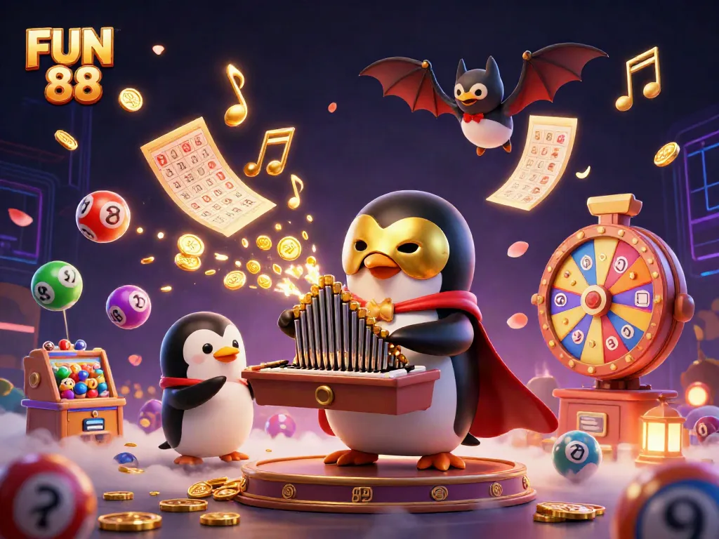 Experience fun and excitement at FUN 88 with a vibrant illustration capturing a thrilling casino atmosphere.