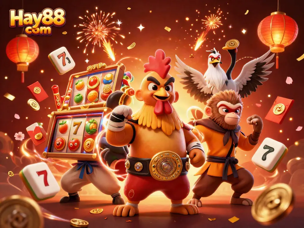 Experience exciting slots action with Hay88 com in this vibrant 3D casino illustration.