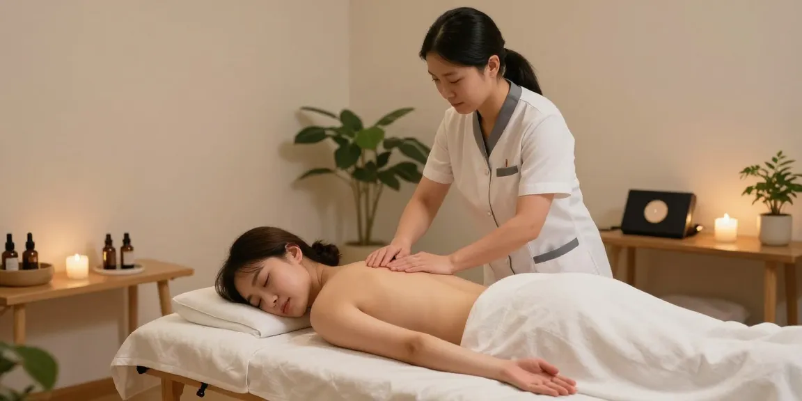 인천출장마사지 session in a tranquil home setting with a professional therapist.
