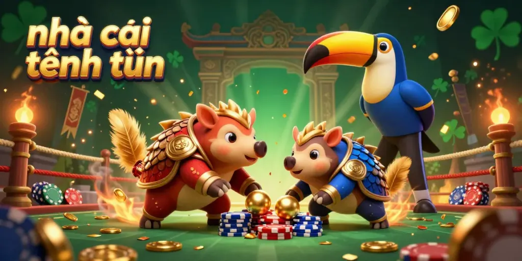 Experience the thrills of nhà cái tặng tiền betting, illustrated with vibrant pangolins and golden casino elements.