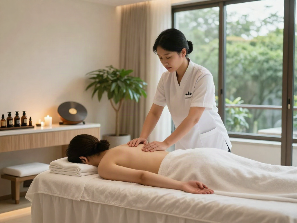 Relaxing 안양출장마사지 experience in a serene spa setting with professional therapist at work.