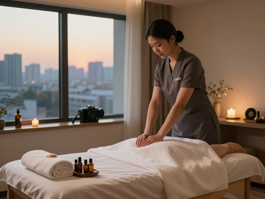 Experience 출장안마 in a relaxing hotel room environment with professional massage setup.