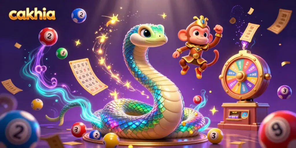 Cakhia captivates players with vibrant lottery elements and a playful atmosphere in this colorful gambling illustration.
