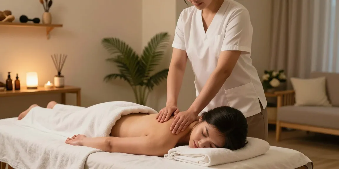 광명출장안마을 위한 아로마 마사지 장면, 전문 마사지사와 편안한 고객 모습