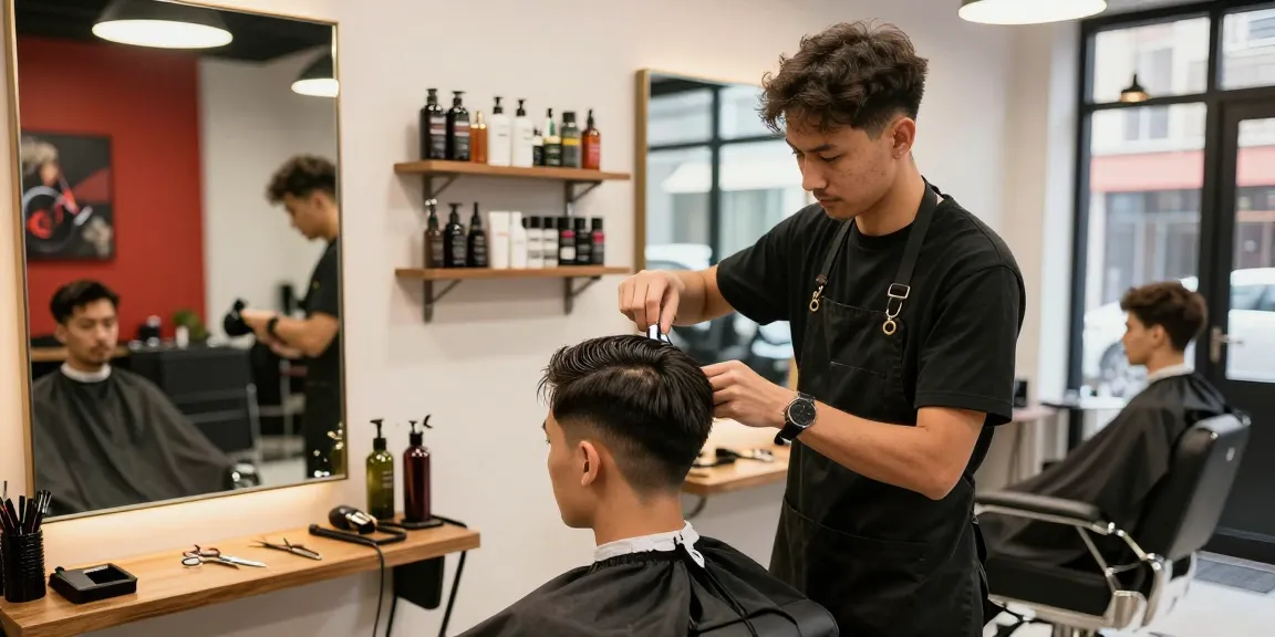 Client enjoying a stylish haircut at ROKOK88 barber shop, showcasing modern barbering techniques and a chic atmosphere.