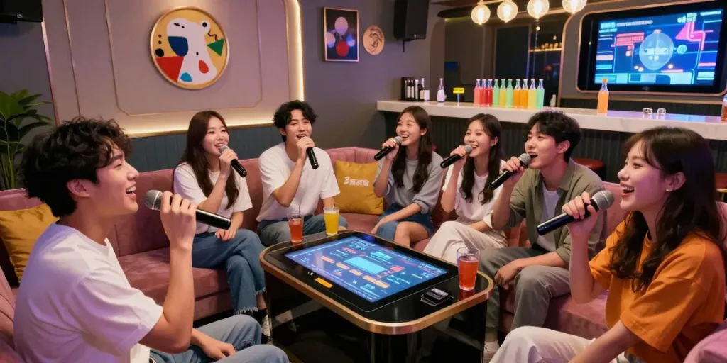 강남 달토에서 즐겁게 노래하는 손님들과 우아한 인테리어 모습