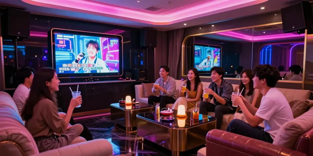 강남달토에서 친구들과 즐거운 시간을 보내는 모습과 화려한 조명.
