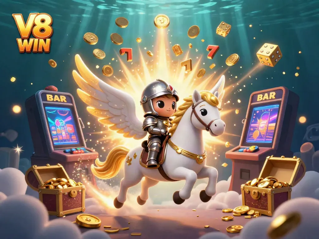 Engage with V8 WIN in a dynamic 3D casino world, experience the thrill of jackpots and vibrant gaming elements.