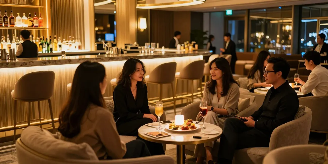 강남블랜딩쩜오에서 고급스럽고 세련된 분위기 속에 고객들이 즐기고 있는 모습