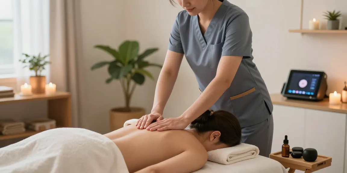 서울출장마사지 이용 모습, 편안한 공간에서 전문 관리사가 마사지하는 장면.