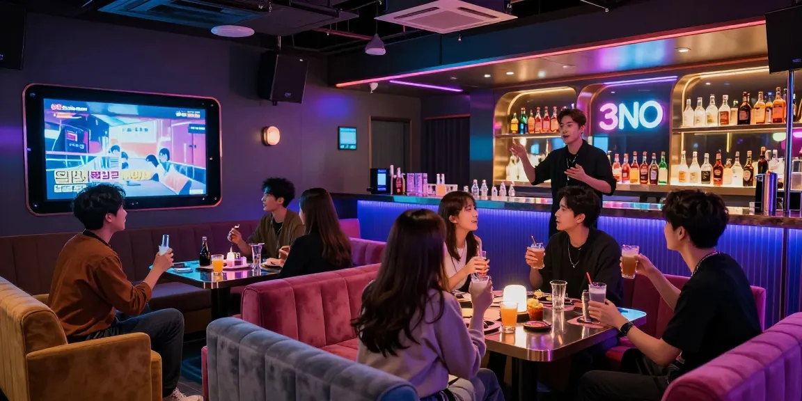 인천쓰리노의 유니크한 나이트라이프, 친구들과 함께 음악과 음료를 즐기는 활기찬 카라오케이 라운지 모습