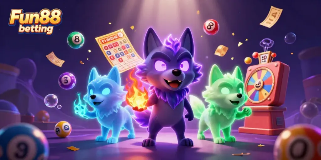 Engaging scene of Fun88 betting with mystical wolves and dynamic gambling elements.