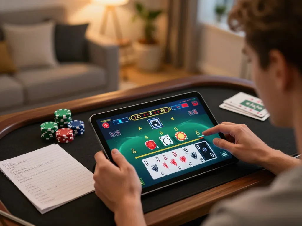 F168 online player engaged in live blackjack, showcasing strategic gameplay in a cozy environment.