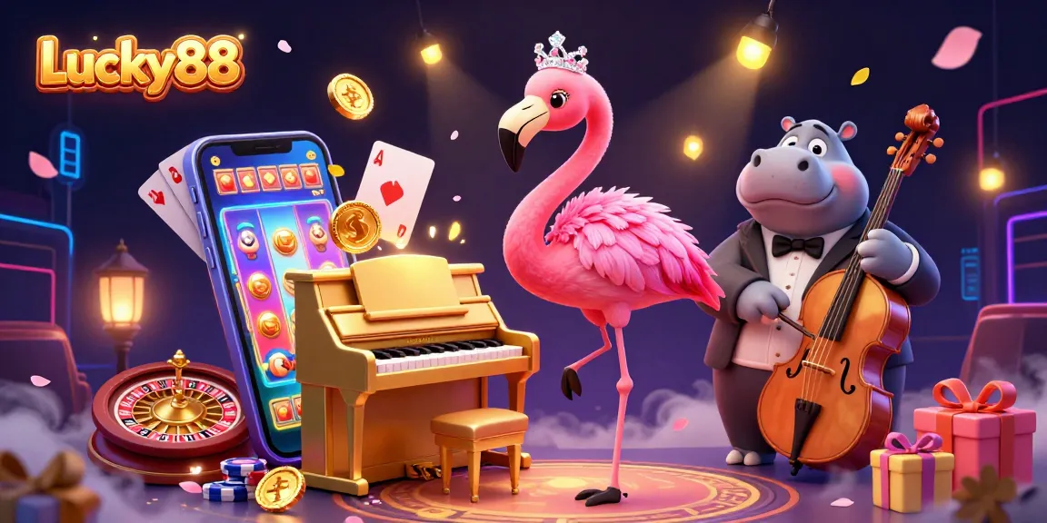 Activate slot games and bonuses at Lucky88 with colorful characters and casino elements!