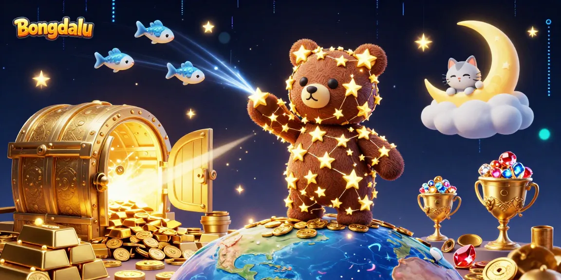 Bongdalu showcases a colorful, dynamic 3D casino illustration with stars, coins, and jewels.