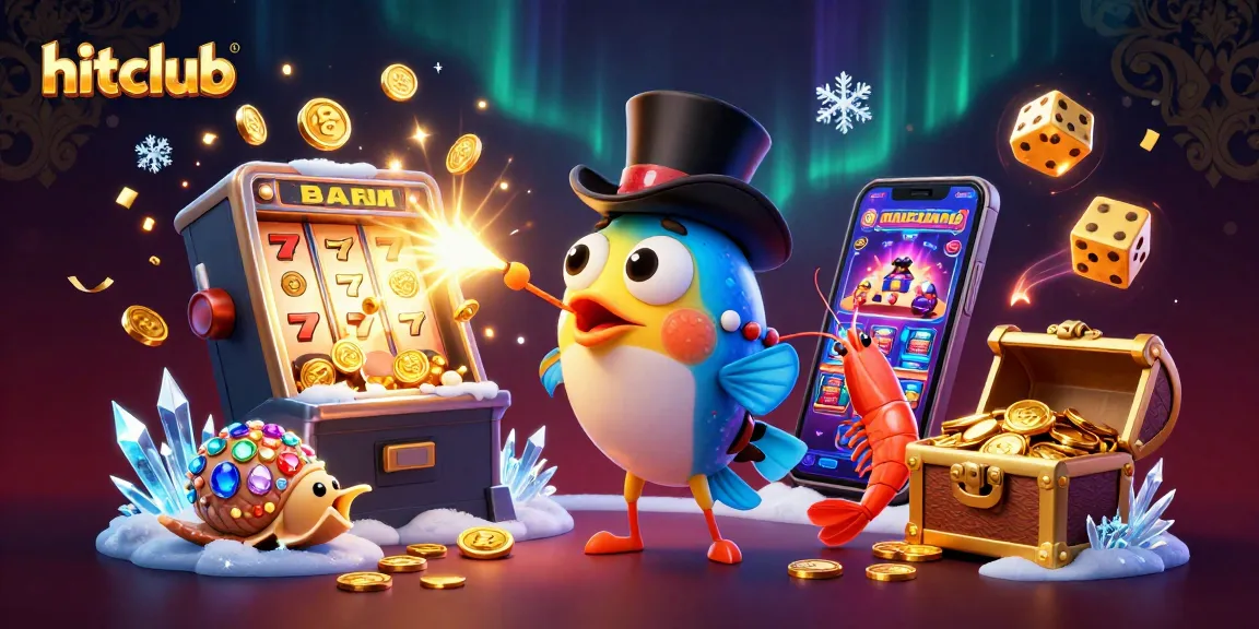 Experience jackpots and excitement with hitclub's 3D illustration featuring unique characters and casino elements.