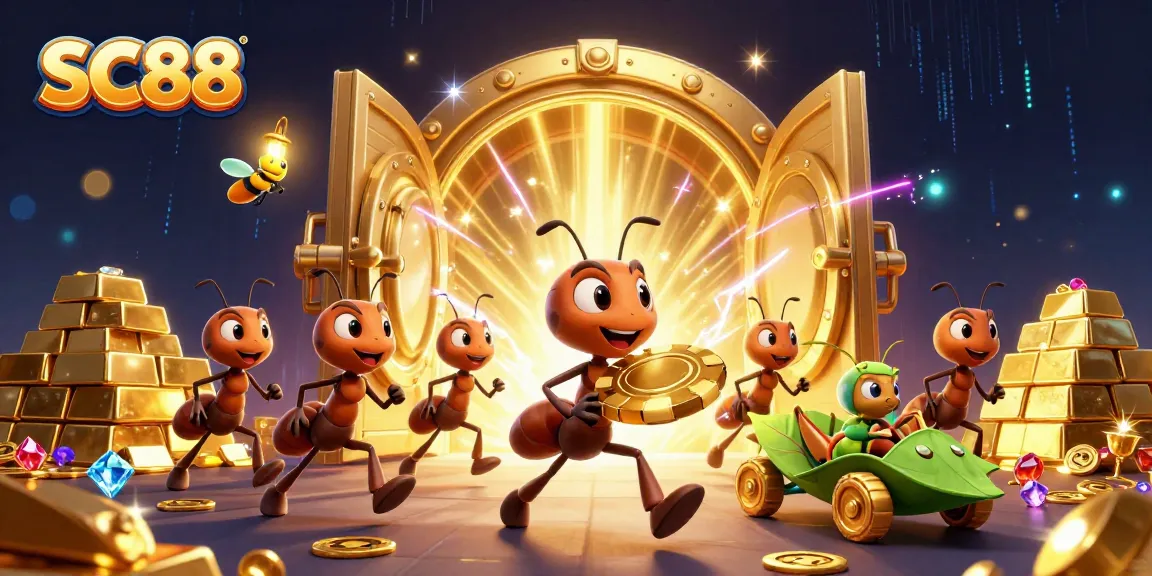 Witness SC88 ants on a heist, racing to win the big poker chip prize in a vibrant casino adventure.