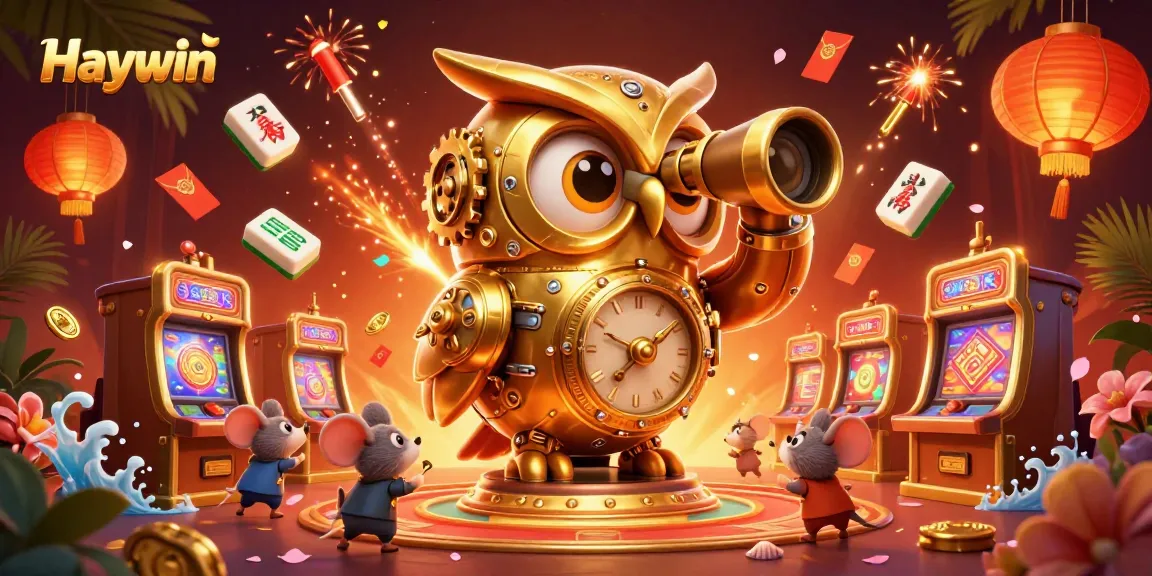 Experience thrilling games at Haywin, illustrated with a golden owl and dynamic casino scene!