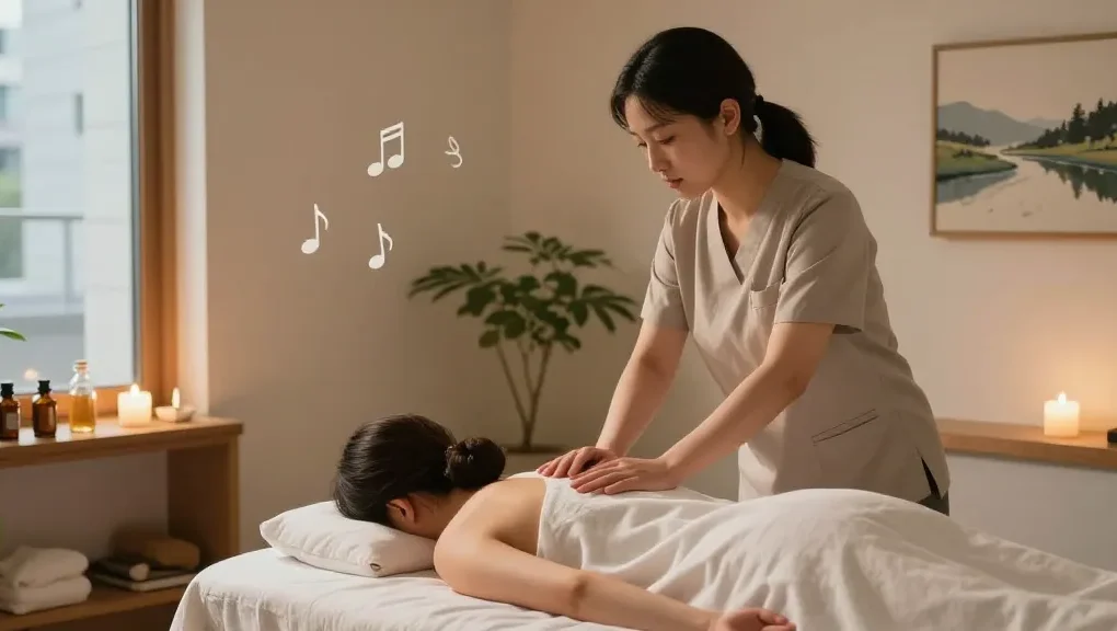 서울출장안마 중인 마사지 치료사와 편안한 스파 환경을 보여주는 이미지