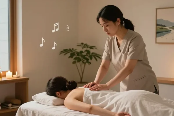 서울출장안마 중인 마사지 치료사와 편안한 스파 환경을 보여주는 이미지