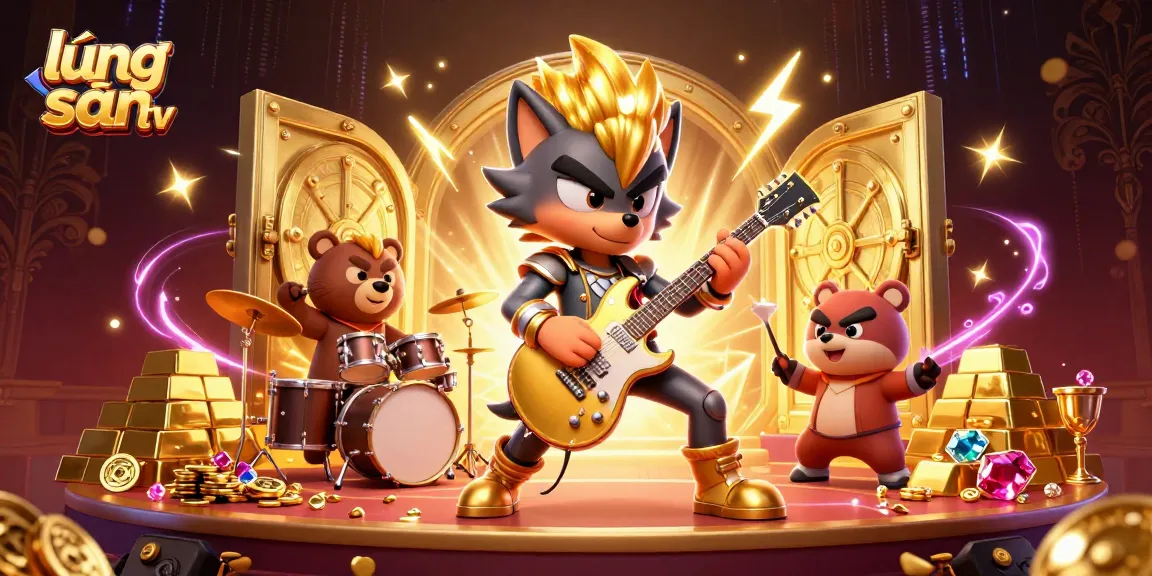 lương sơn tv showcases a dynamic casino stage with a rock star wolf and treasures, amplifying user excitement.