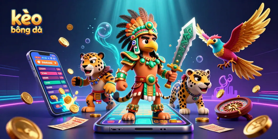 Engage with kèo bóng đá through dynamic sports betting visuals and action-packed characters.