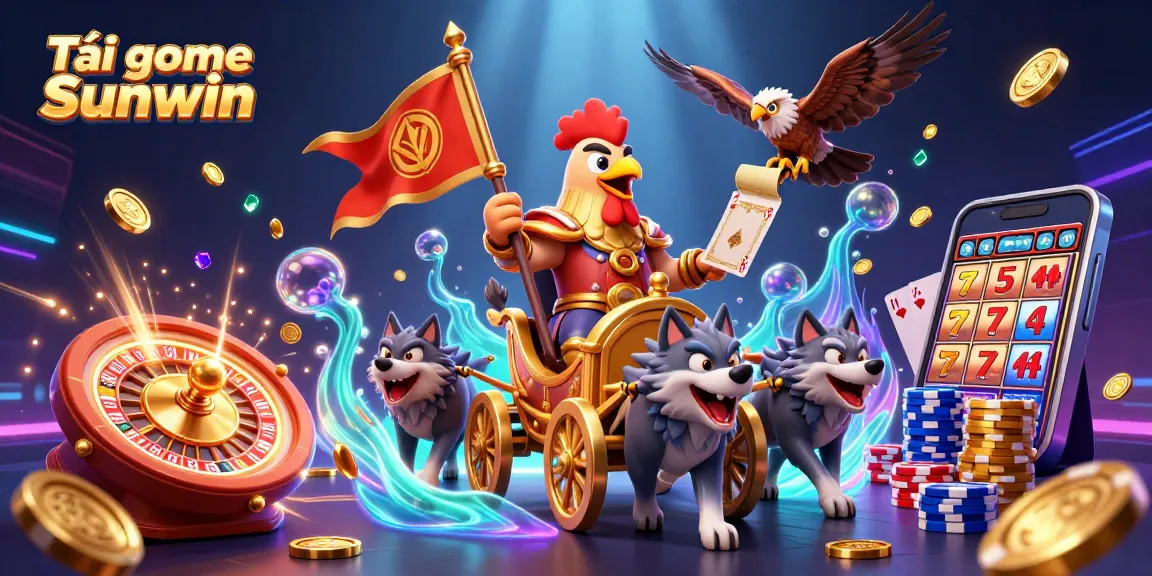 Tải game Sunwin in an exciting scene with a rooster warlord and casino elements.