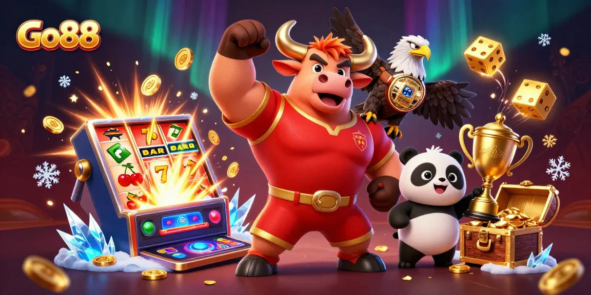 Win big at Go88 with a vibrant casino scene featuring dynamic characters and exciting game elements.
