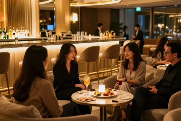 강남블랜딩쩜오에서 고급스럽고 세련된 분위기 속에 고객들이 즐기고 있는 모습